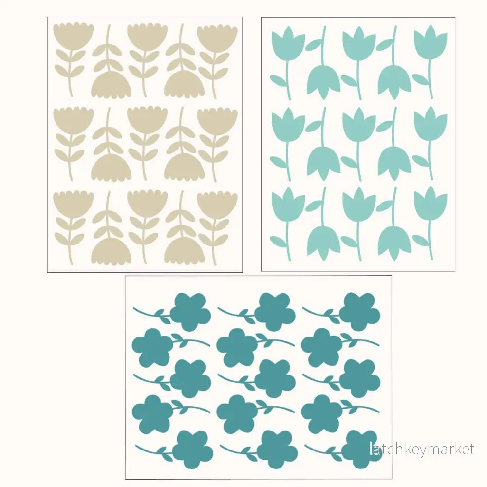 Väggdekor Blommor - beige, turkos, mintgrön - Bild 2