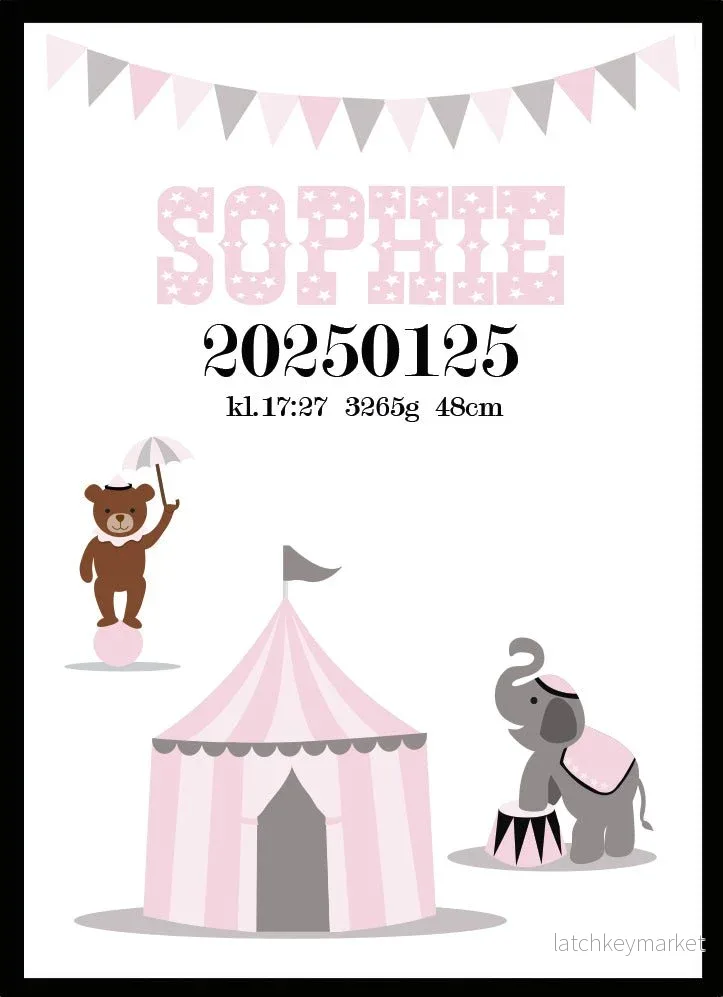 Namntavla Cirkus rosa Namntavla Cirkus rosa