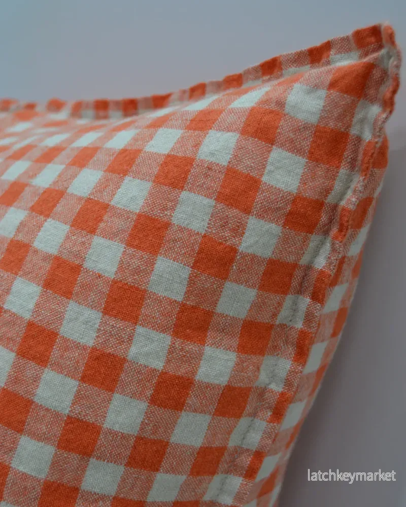 French Cushion Cover Orange Flax Gingham - Bild 2