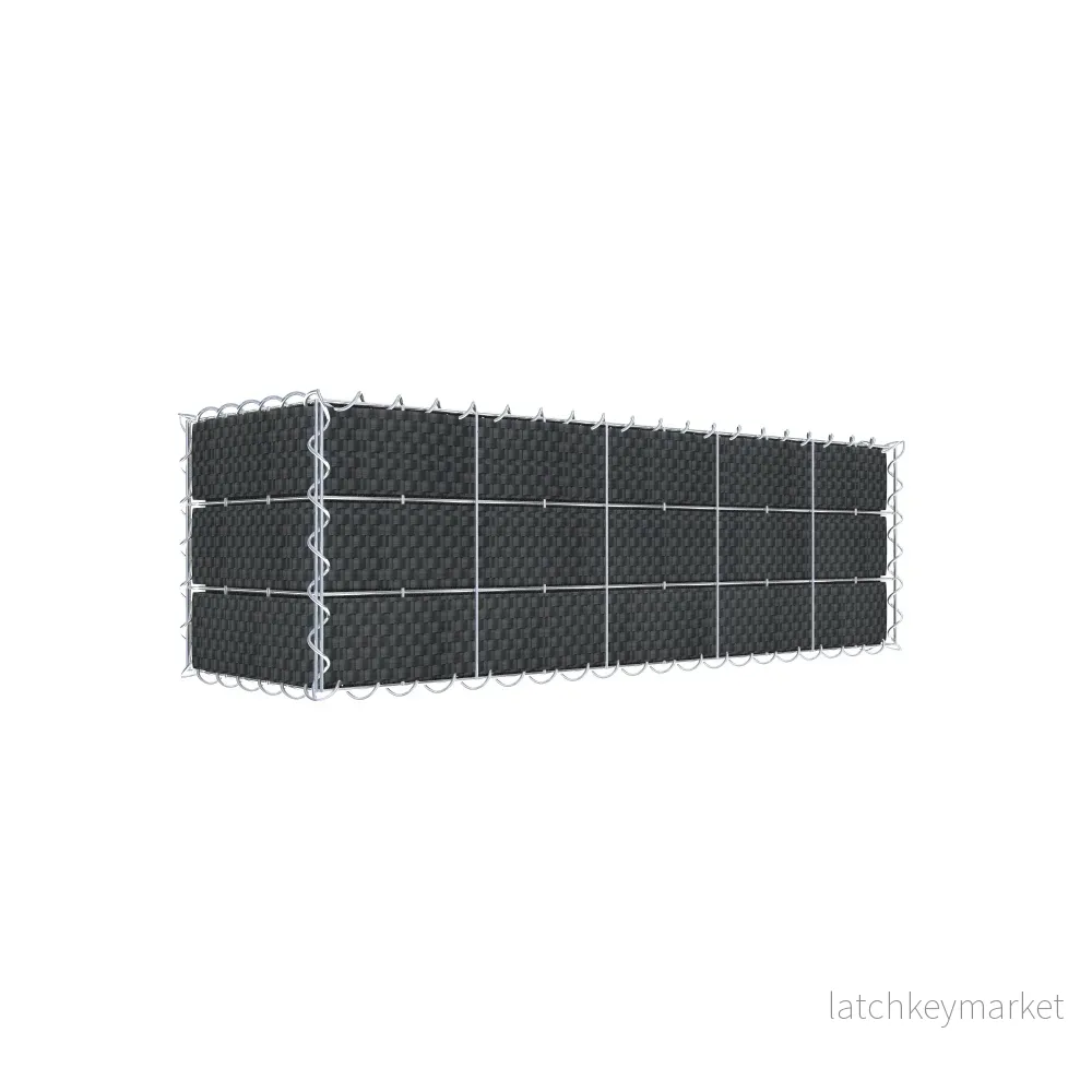 Grön gabion med fleece & insynsskydd 100 cm x 30 cm x 30 cm (L x H x D), maskstorlek 10 cm x 10 cm, spiral Grön gabion med fleece & insynsskydd 100 cm x 30 cm x 30 cm (L x H x D), maskstorlek 10 cm x 10 cm, spiral