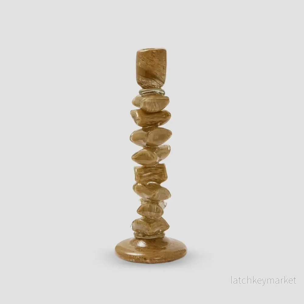 Ljusstake Carmella i beige glas Large Ljusstake Carmella i beige glas Large