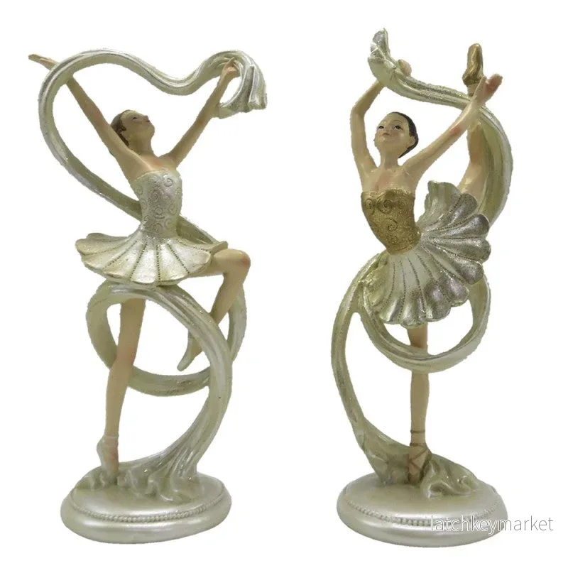 Dekoration Ballerina 2-pack 18 Cm Beige Guldfärgad Polyresin  REA