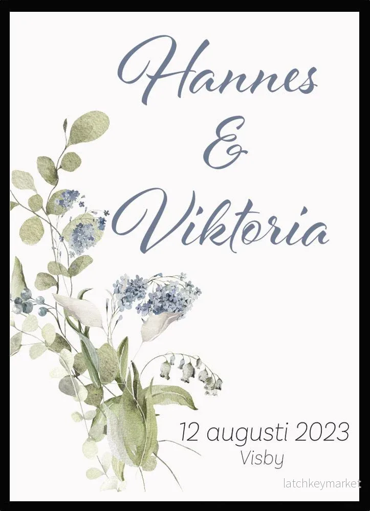 Bröllopstavla Blommor blå Bröllopstavla Blommor blå