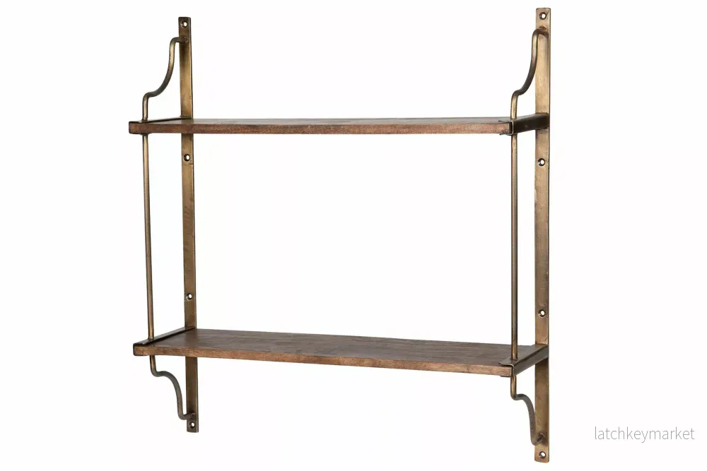 Vägghylla Trä Antik Mässing/Trä 56×14,5×60,5cm HH Vägghylla Trä Antik Mässing/Trä 56×14,5×60,5cm HH