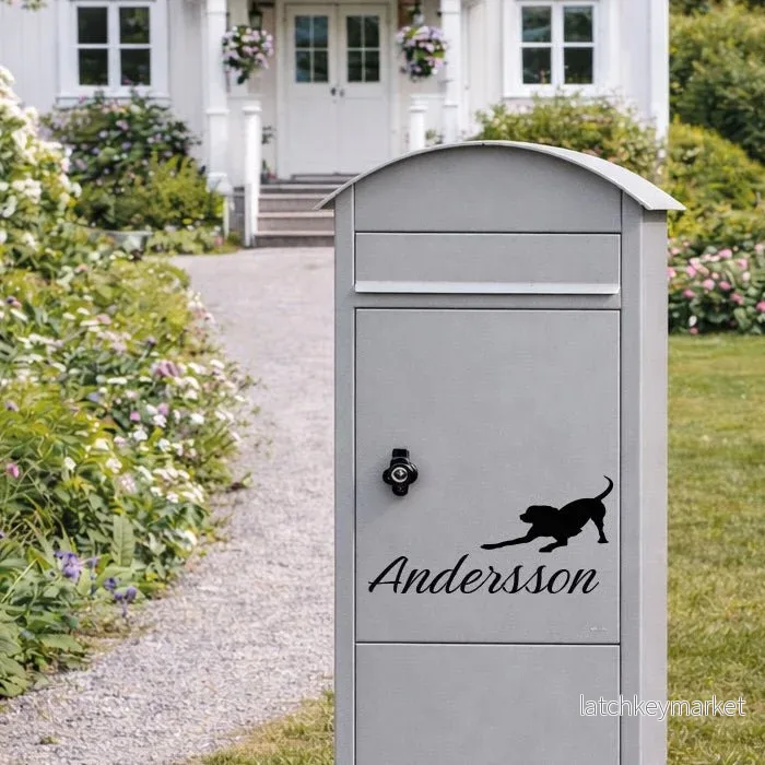 Brevlådesticker med namn och hund 1 Brevlådesticker med namn och hund 1