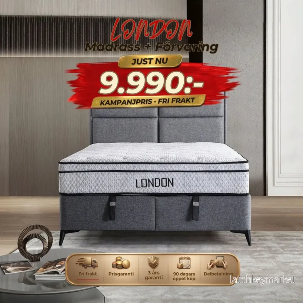 London Säng-Huvudgavel-Madrass-Förvaring London Säng-Huvudgavel-Madrass-Förvaring