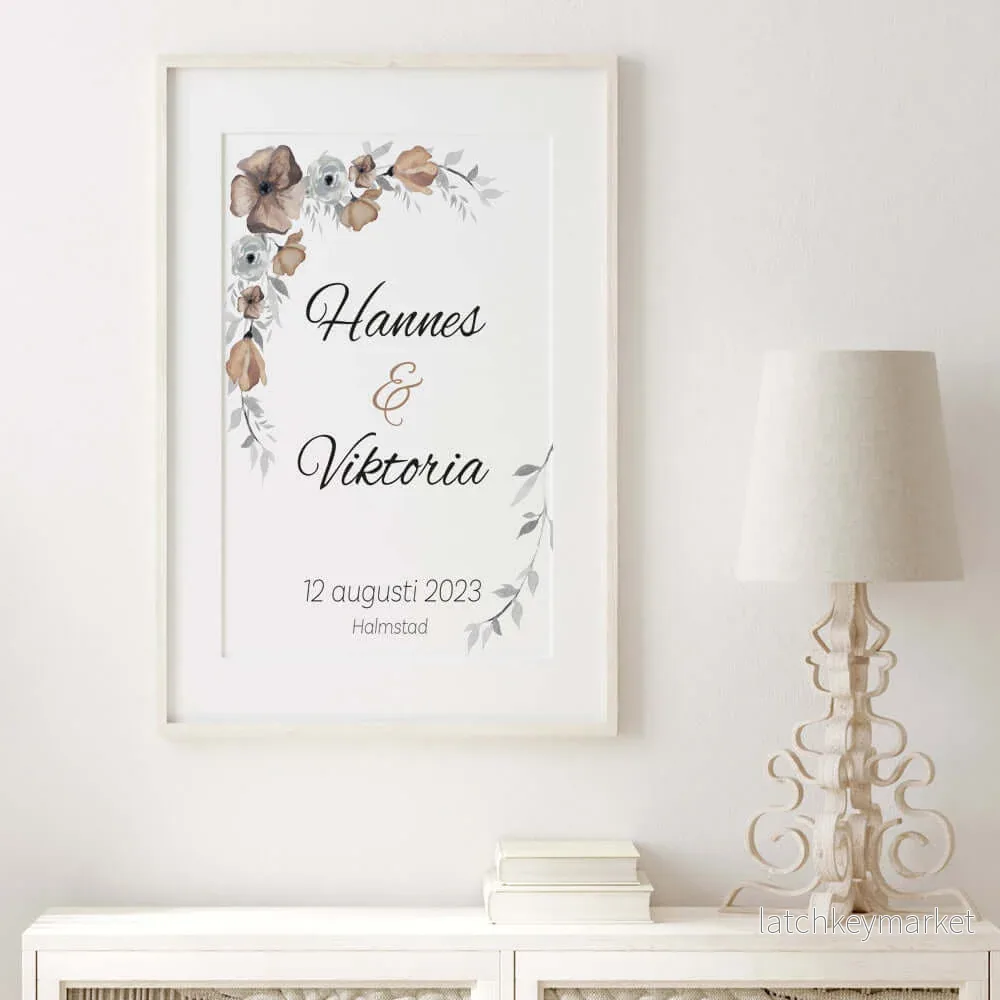 Bröllopstavla Blommor beige/grå - Bild 2