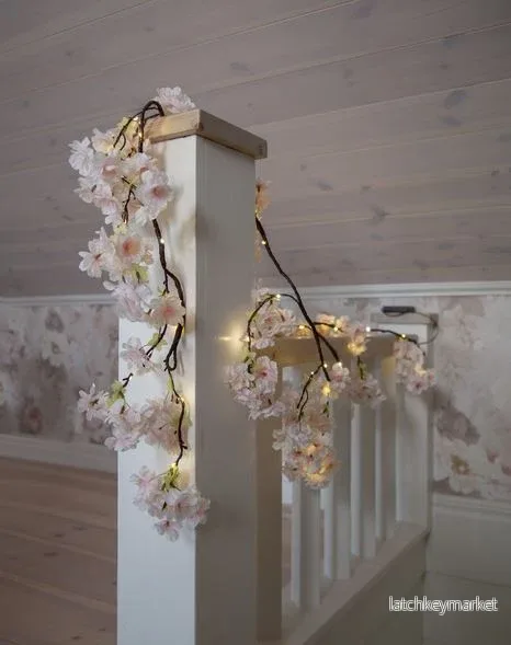 Batteridriven belysning Ljusslinga körsbärsblommor 180 cm
