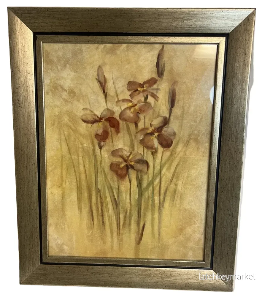 En print‑tavla med irisblommor