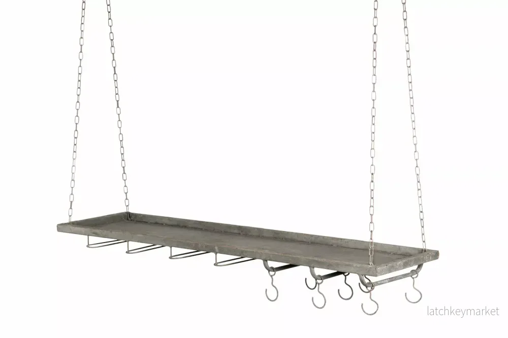 Hängande hylla med krokar och vinglashållare 100 cm HH