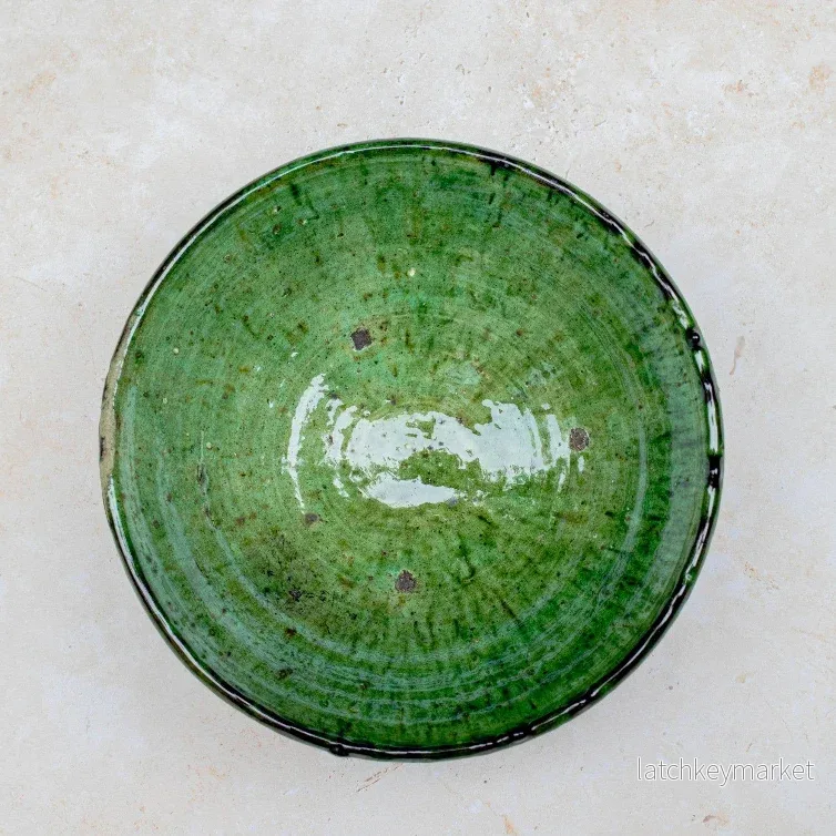 Handmade Moroccan Tamegroute Green Ceramic Serving Bowl 20 cm x 12 cm