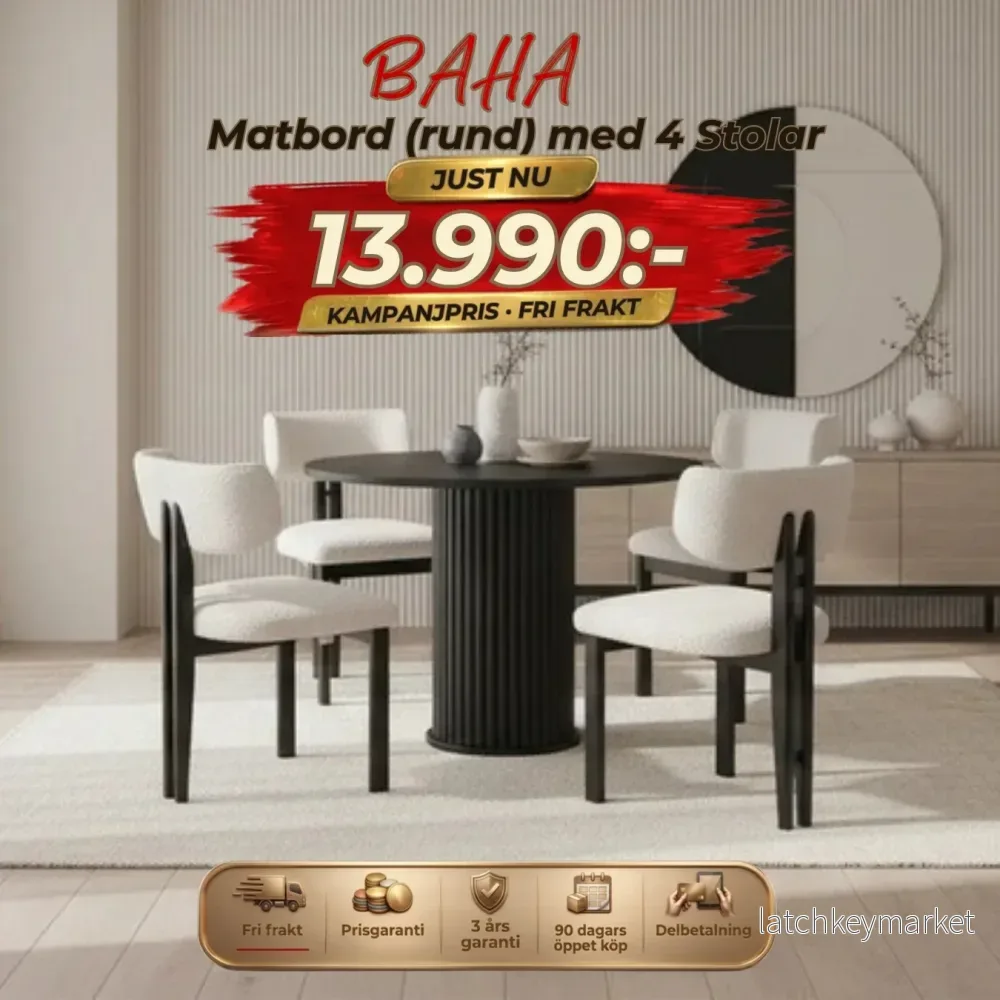 Baha Matbord (rund) med 4 Stolar Baha Matbord (rund) med 4 Stolar