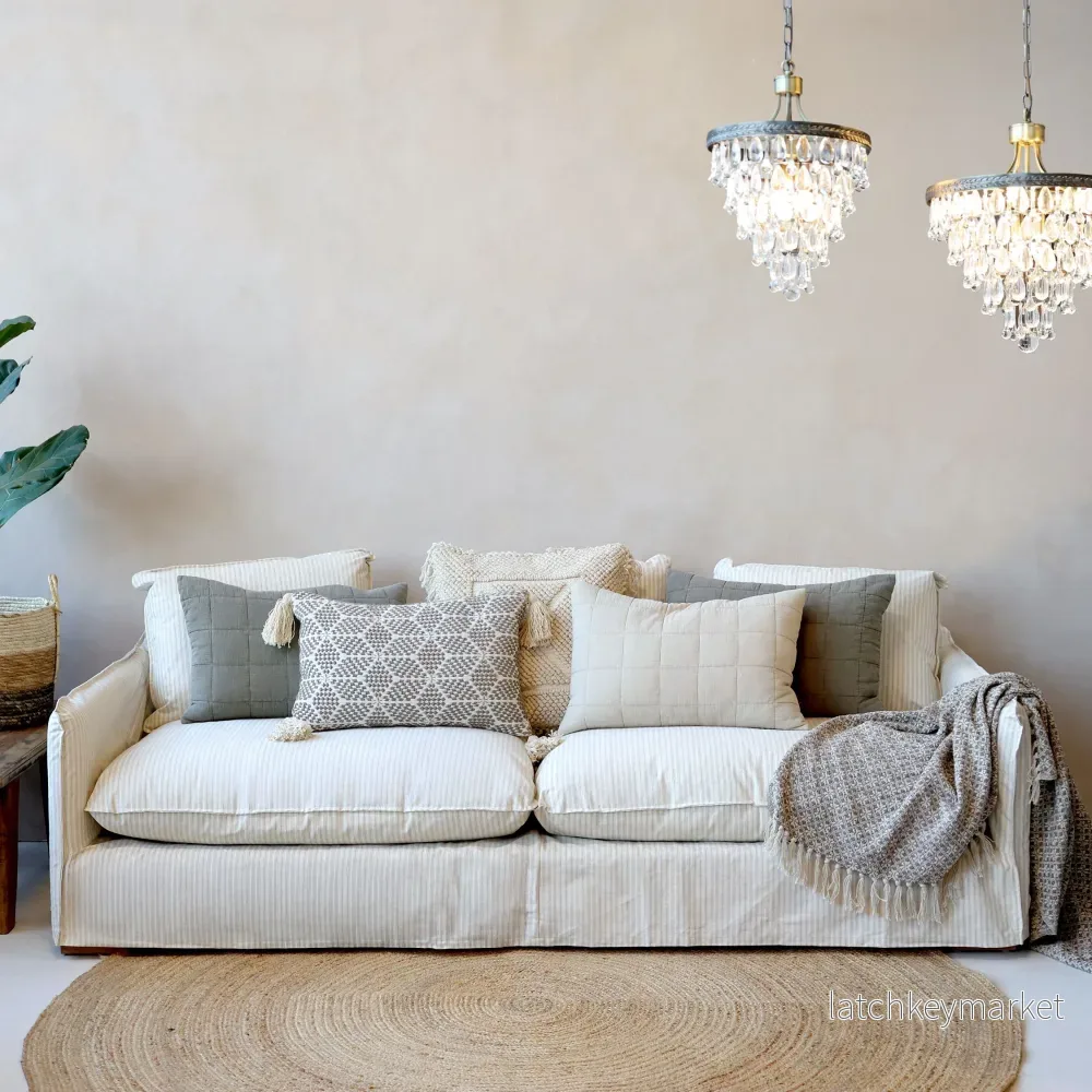Chic Antique Fåtölj Soffa i lin med 5 kuddar creme och latte - Bild 2