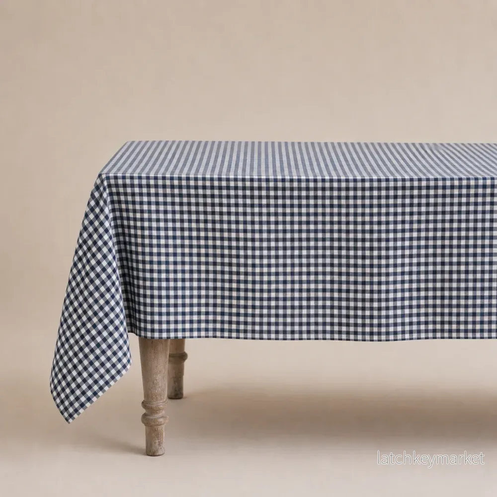 French Linen Table Cloth Anthracite Gingham French Linen Table Cloth Anthracite Gingham