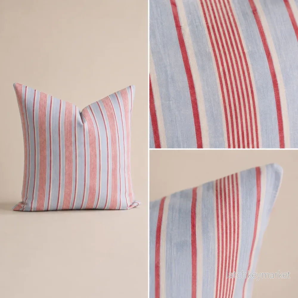French Cushion Cover Red Blue Stripe - Bild 3