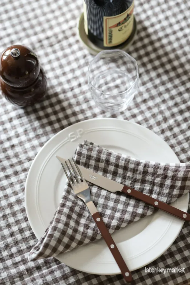 French Linen Napkin Brown Gingham - Bild 3