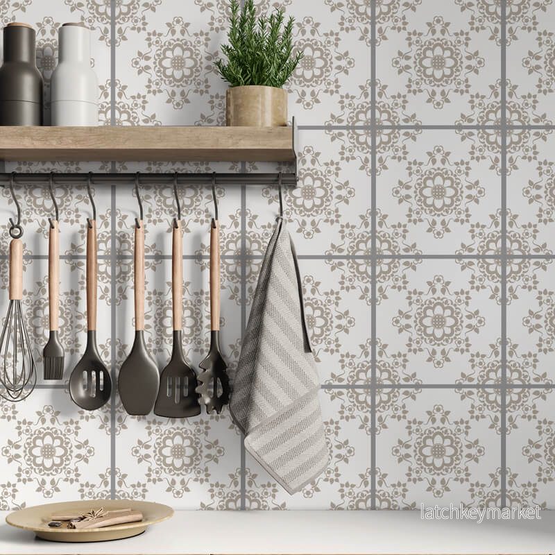 Kakeldekor viktoriansk blommor beige 2