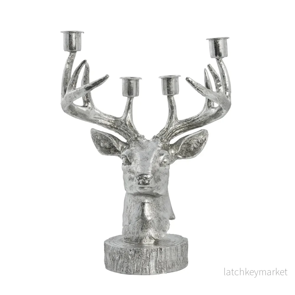 Serafina hjorthuvud adventsljusstake 31 cm. antikt silver Serafina hjorthuvud adventsljusstake 31 cm. antikt silver