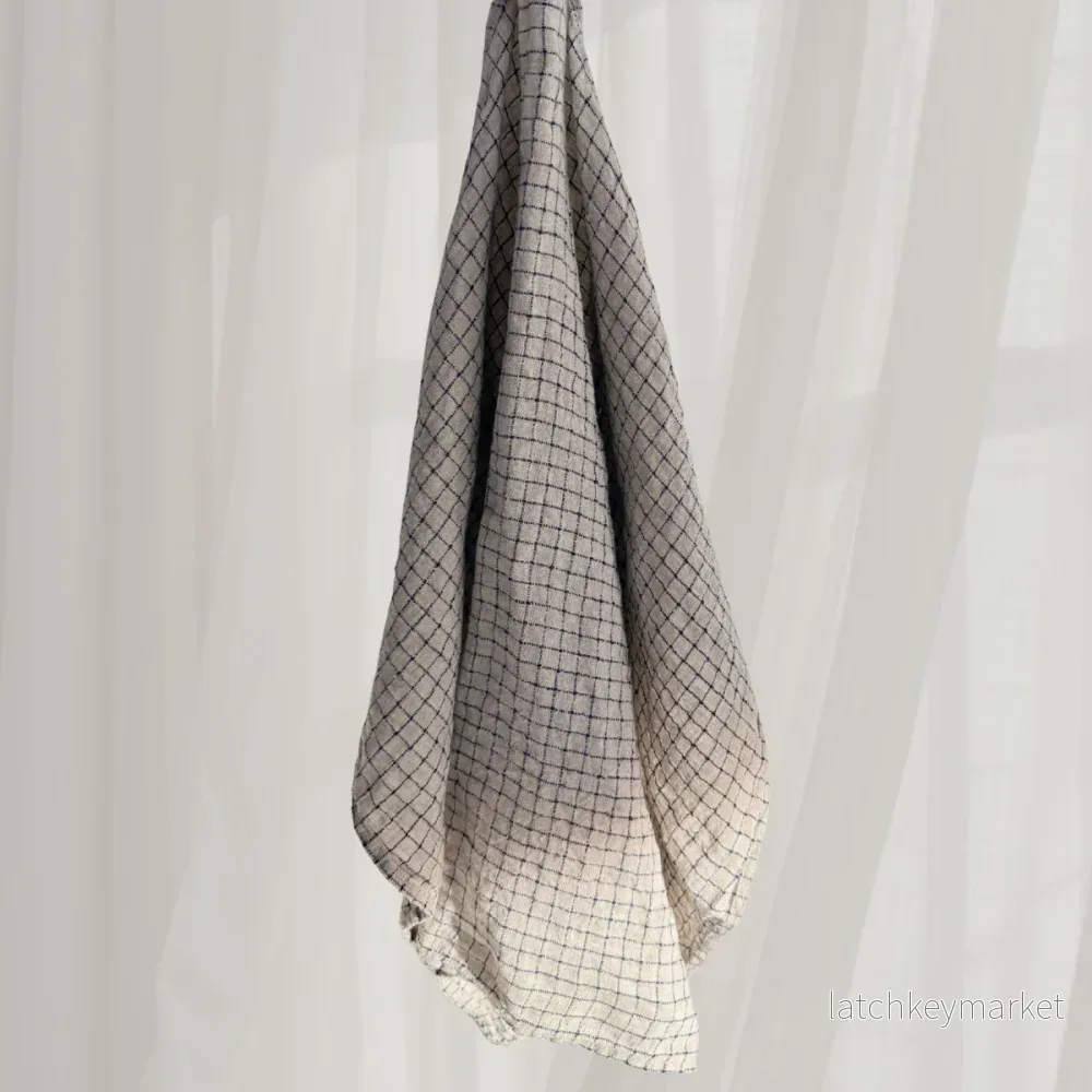Kitchen Towel French Linen Flax Blue Checks Kitchen Towel French Linen Flax Blue Checks