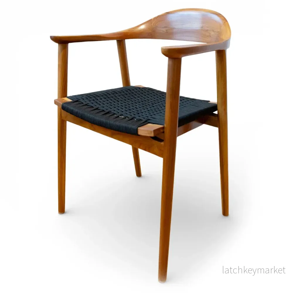 Karmstol Jessie i teak flätad sits svart