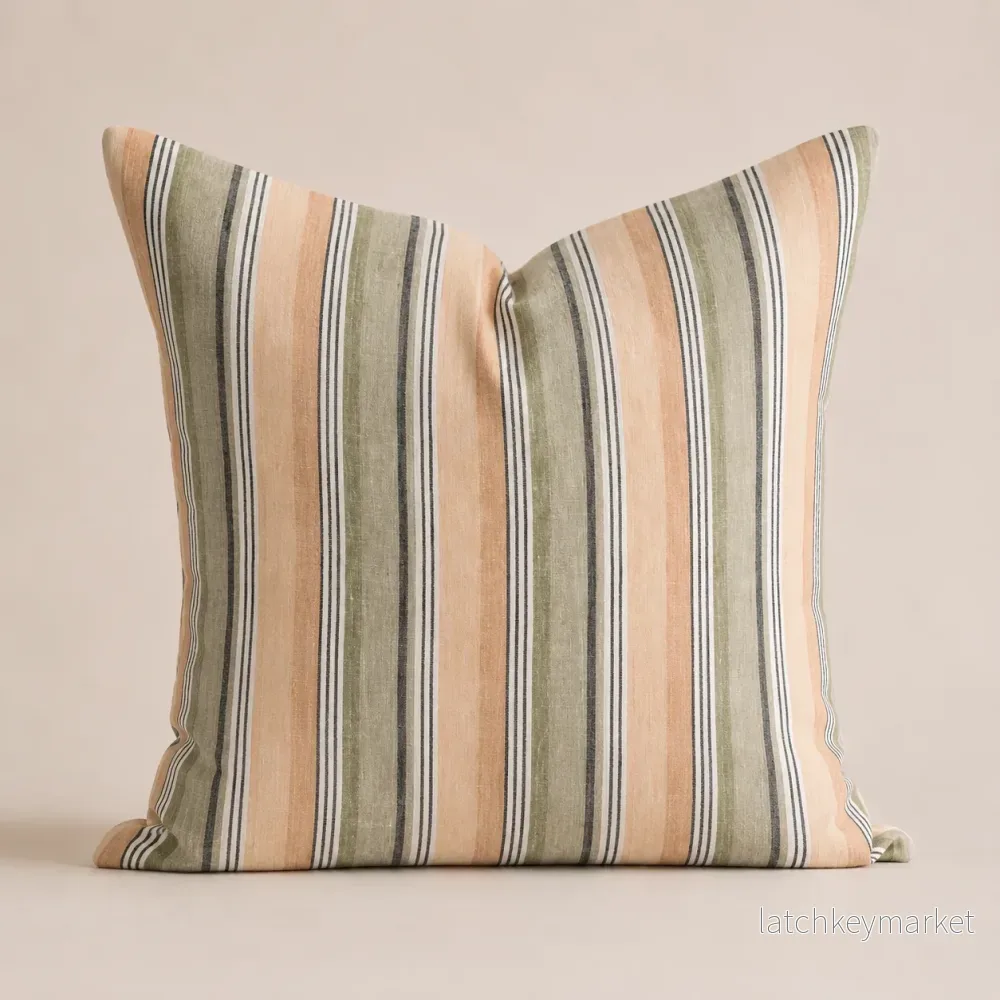 French Cushion Cover Khaki Mastress Stripe French Cushion Cover Khaki Mastress Stripe