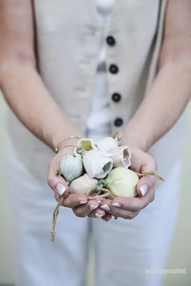 Dehlia set med 3 blomdekorationer Off White - Bild 3