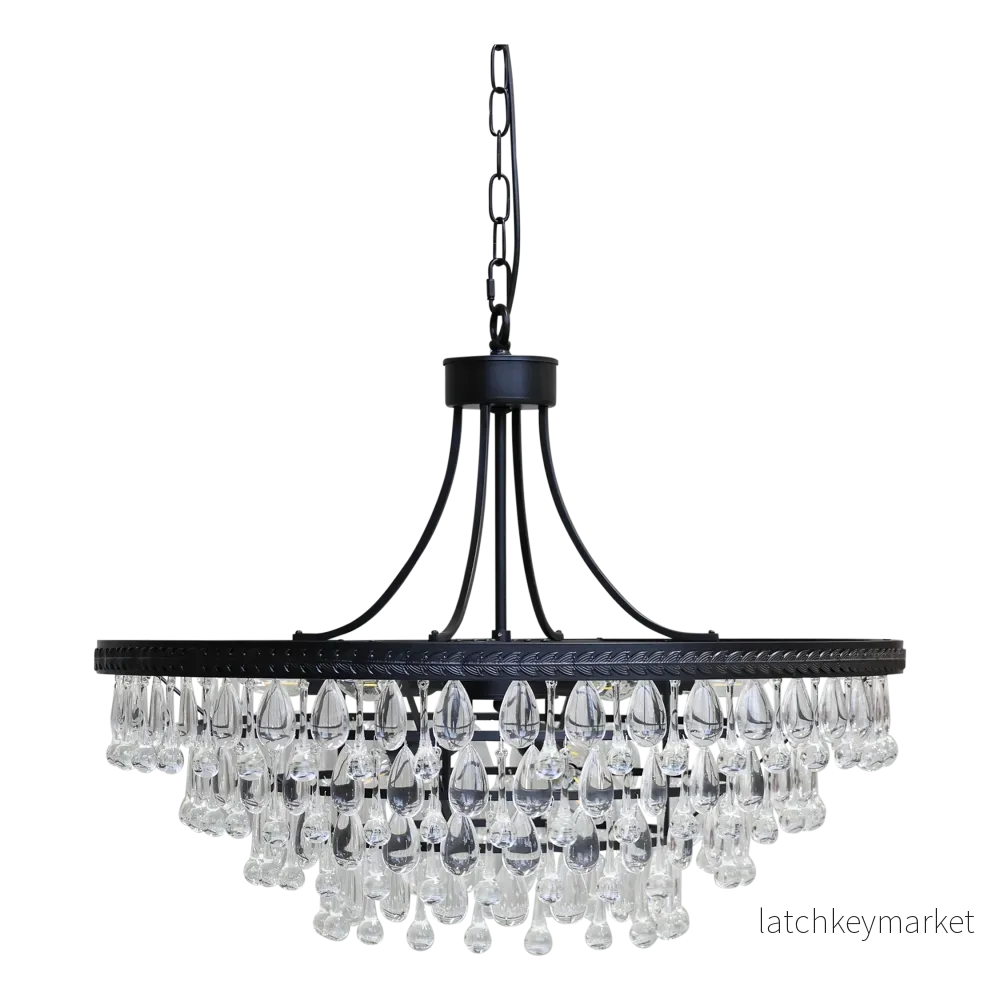 Taklampa Versailles Ljuskrona med droppformade glasprismor H57/Ø70 cm svart Taklampa Versailles Ljuskrona med droppformade glasprismor H57/Ø70 cm svart