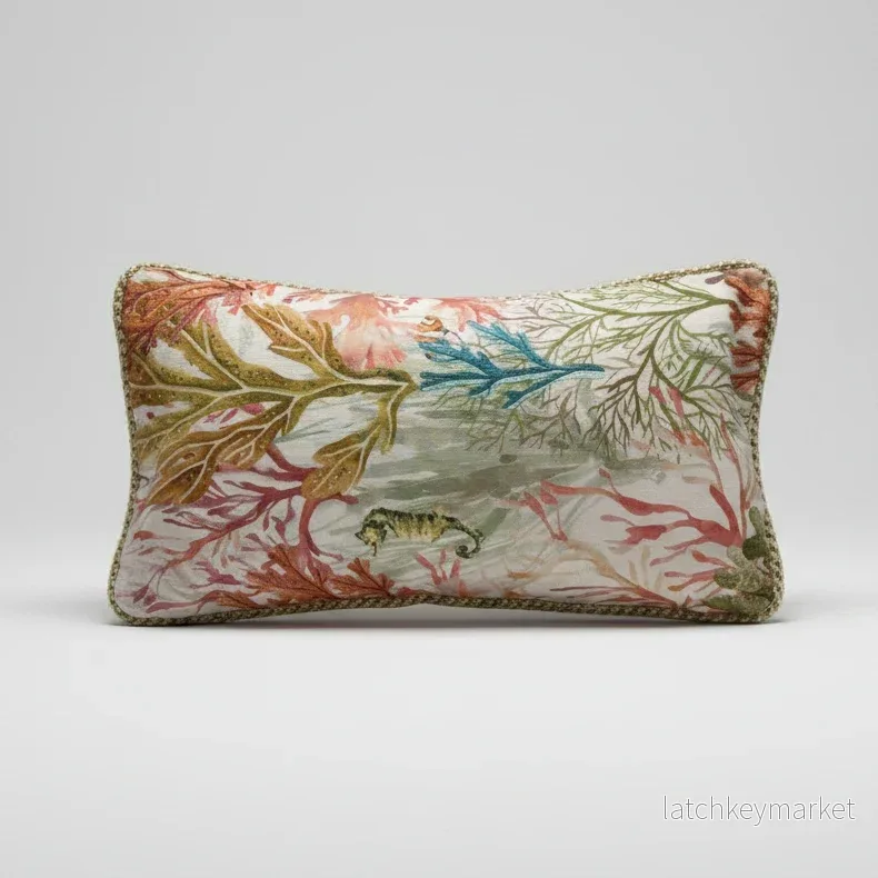 Kuddfodral Ocean Print Coral med passpoal Kuddfodral Ocean Print Coral med passpoal