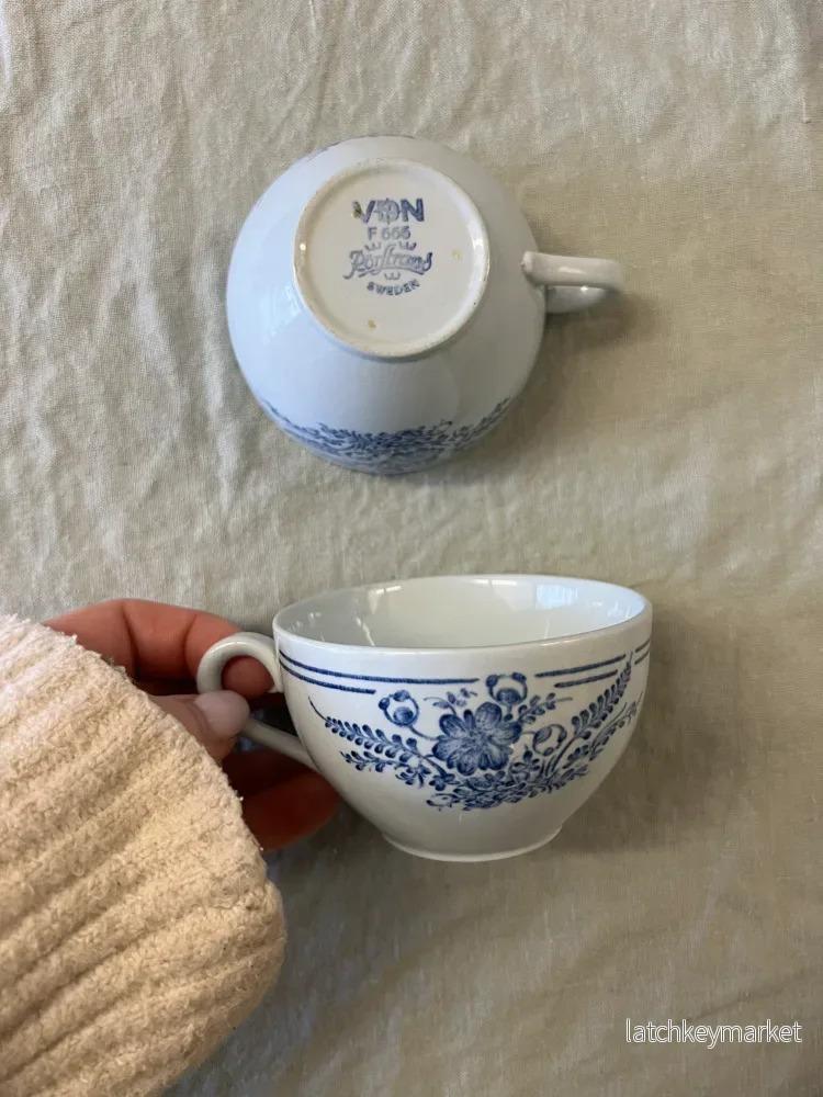 Fågel blå Rörstrand – två kaffekoppar