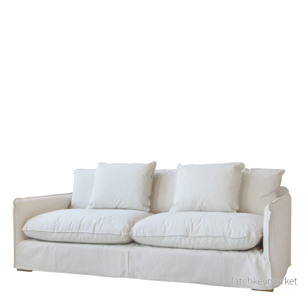 Chic Antique Fåtölj Soffa i lin med 5 kuddar creme och latte