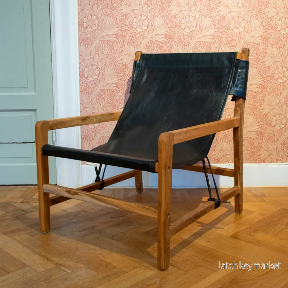 Fåtölj Jessie i teak och läder svart - Bild 2