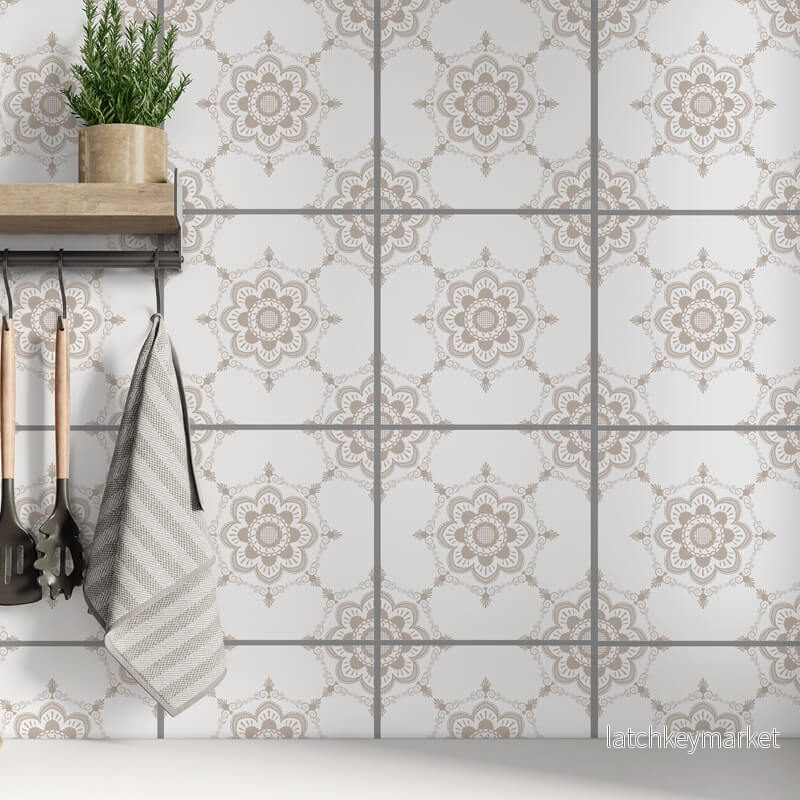 Kakeldekor viktoriansk blommor beige 1