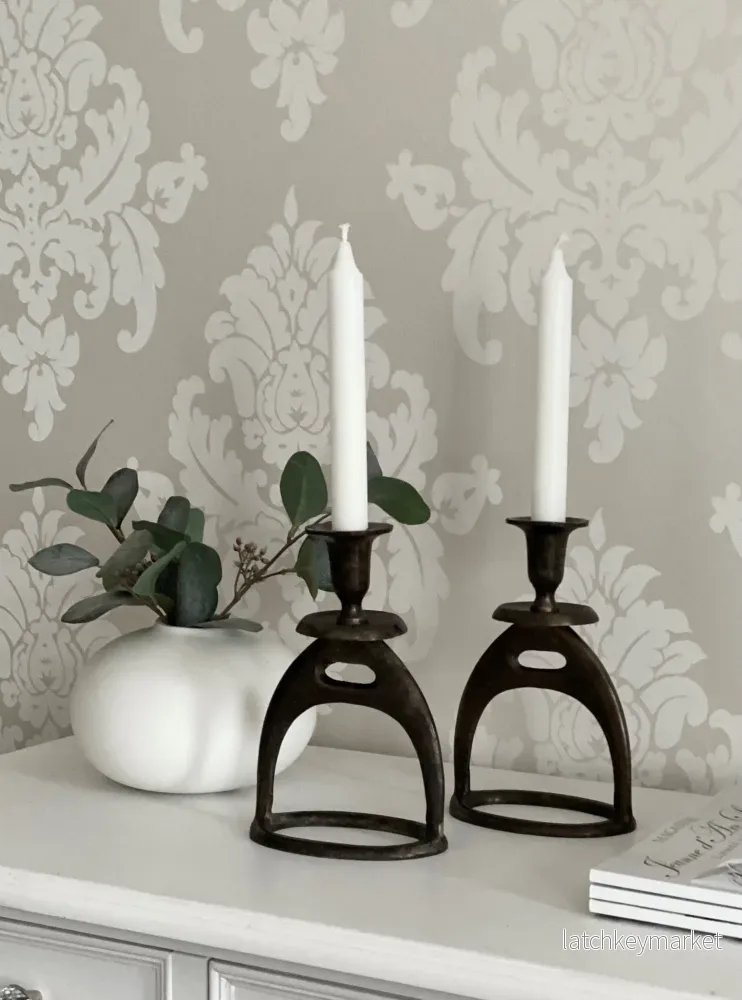 Ljusstake Stigbygel Bränd Mässing 2-pack 14x9x20cm Ljusstake Stigbygel Bränd Mässing 2-pack 14x9x20cm
