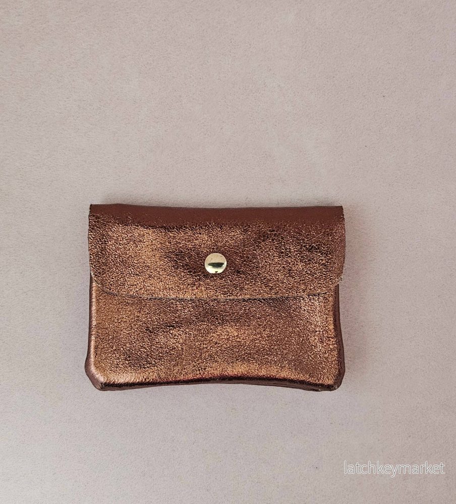 Kangoo metallic cowhide leather coin purse: Noisette