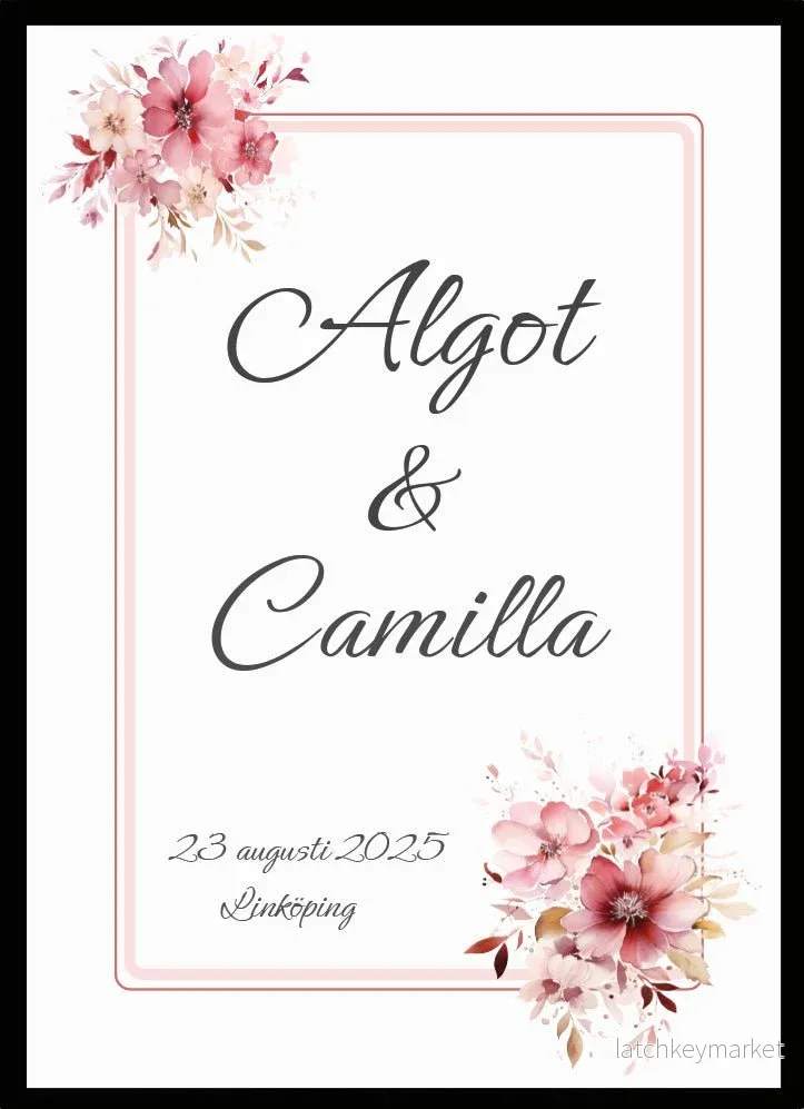 Bröllopstavla Rosa blommor