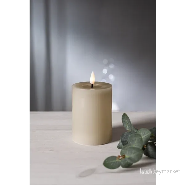 Stearinlys LED Blokklys Flamme Flow Beige 17,5 cm Stearinlys LED Blokklys Flamme Flow Beige 17,5 cm