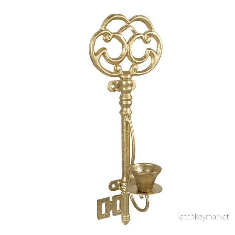 Ljusstake Vägg Ljushållare Nyckel 34 cm Guldfärgad Metall REA Ljusstake Vägg Ljushållare Nyckel 34 cm Guldfärgad Metall REA