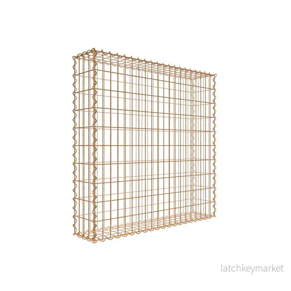 Rostig gabion 100 cm x 100 cm x 20 cm (L x H x D), maskstorlek 5 cm x 10 cm, spiral