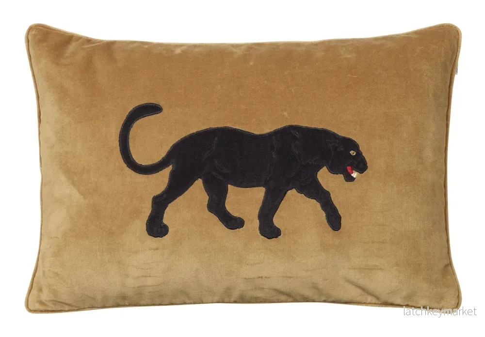 Panther Embroidered Velvet Cushion Cover 40x60