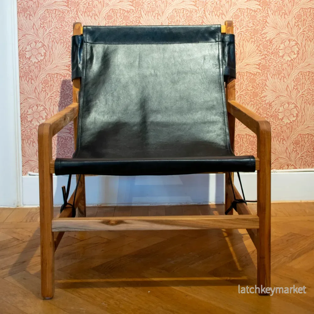 Fåtölj Jessie i teak och läder svart - Bild 3
