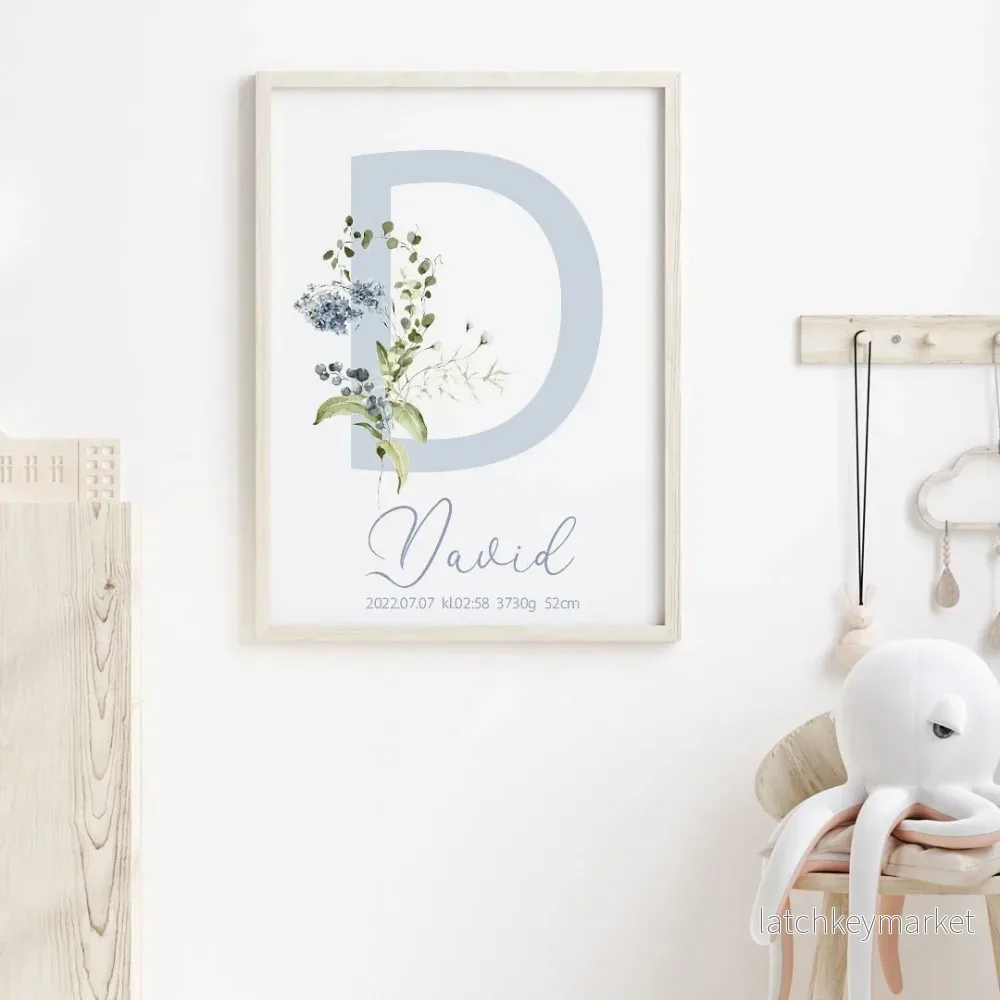 Namntavla Bokstav med blommor blå - Bild 2