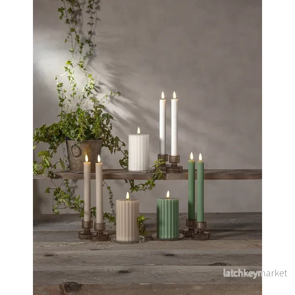 Stearinlys LED Antikklys 2-pack Flamme Stripe 25 cm Blå - Bild 2