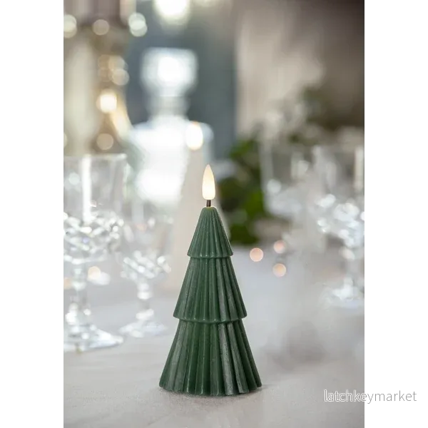 Belysning Jul LED Blockljus Flamme Gran Grön 15 cm Belysning Jul LED Blockljus Flamme Gran Grön 15 cm