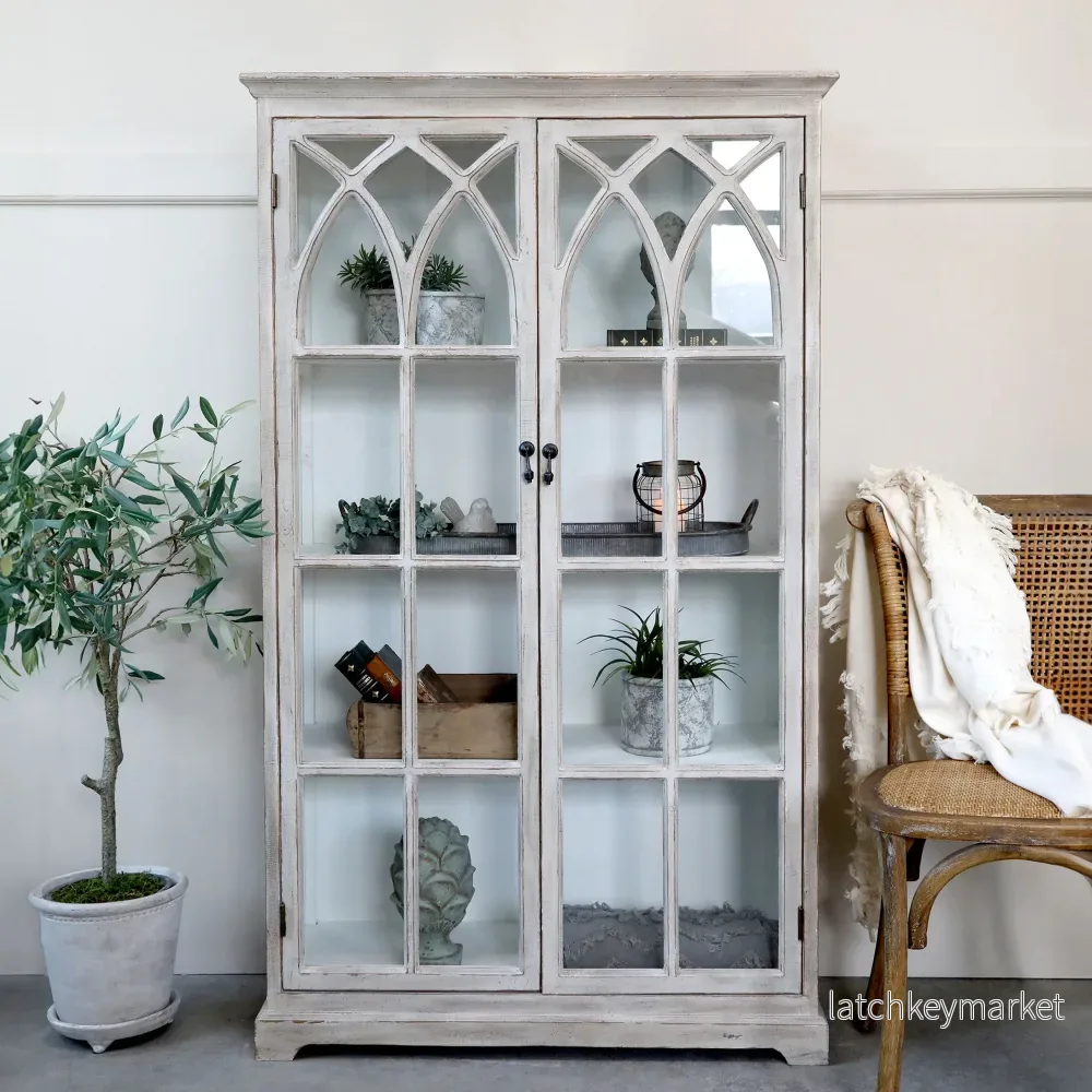 Chic Antique Vitrinskåp m. bågformade glasdörrar - Bild 3