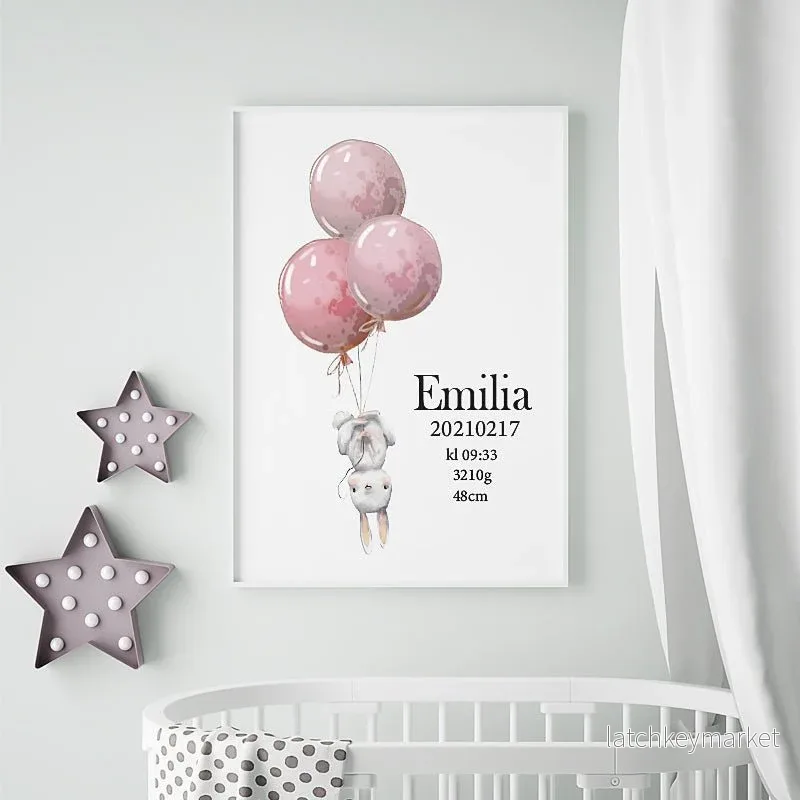 Namntavla Kanin med ballonger rosa - Bild 2
