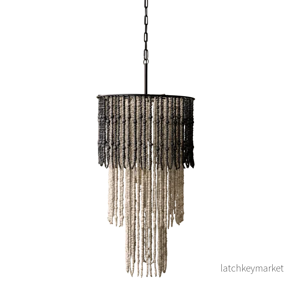 Taklampa Ljuskrona med träpärlor H90/Ø50 cm Taklampa Ljuskrona med träpärlor H90/Ø50 cm