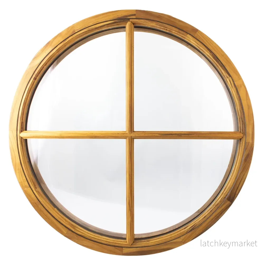 Runt fönster teak Ø770 mm isolerglas D415
