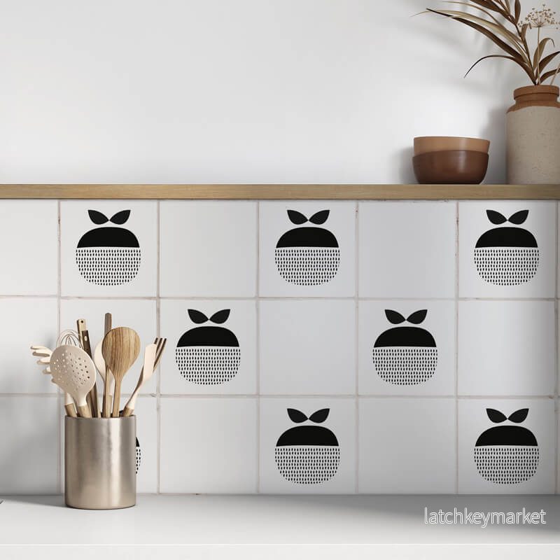 Kakeldekor retro äpple svart