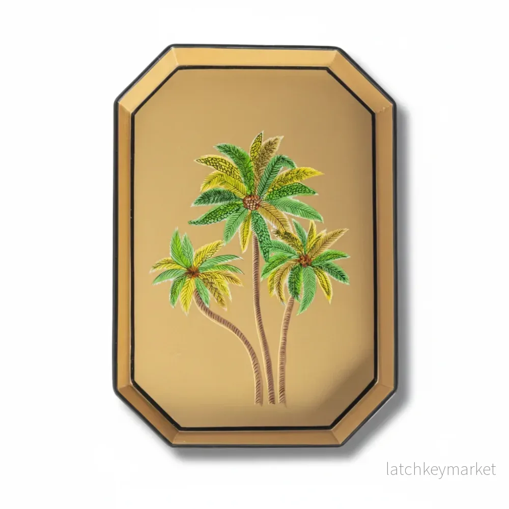 Bricka Handmålad Palm Guld Les Ottomans
