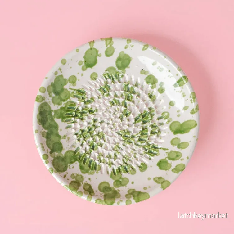 Ceramic Garlic Grater Plate - Small Green & White - Moss